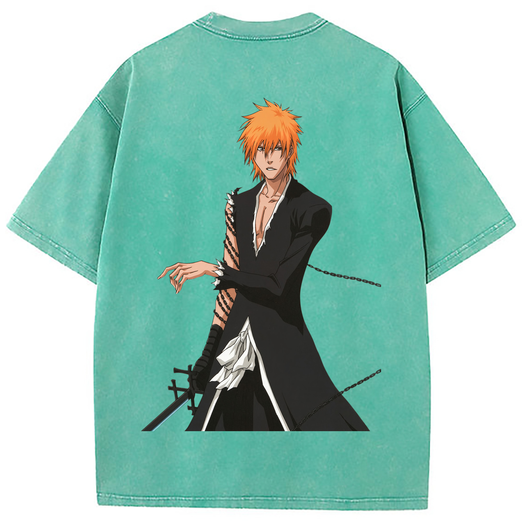 （画像用） ブリーチ 黒崎一護（くろさき いちご）BLEACH Kurosaki Ichigo 綿100% ヴィンテージ風 半袖Tシャツ（背面プリント）